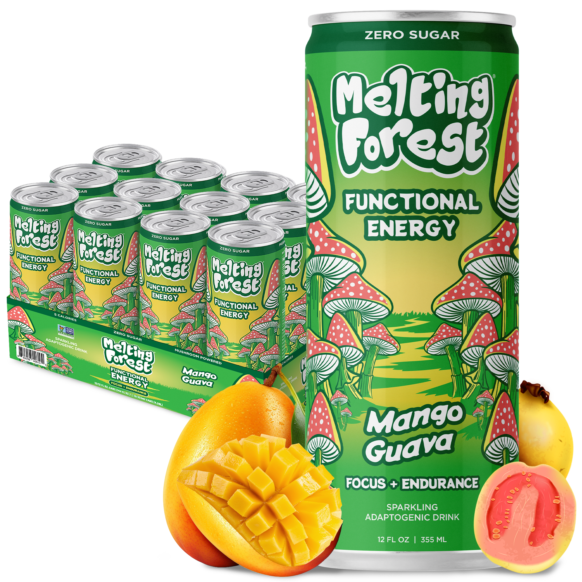 Melting Forest Mushroom Energy Drink - Mango Guava can