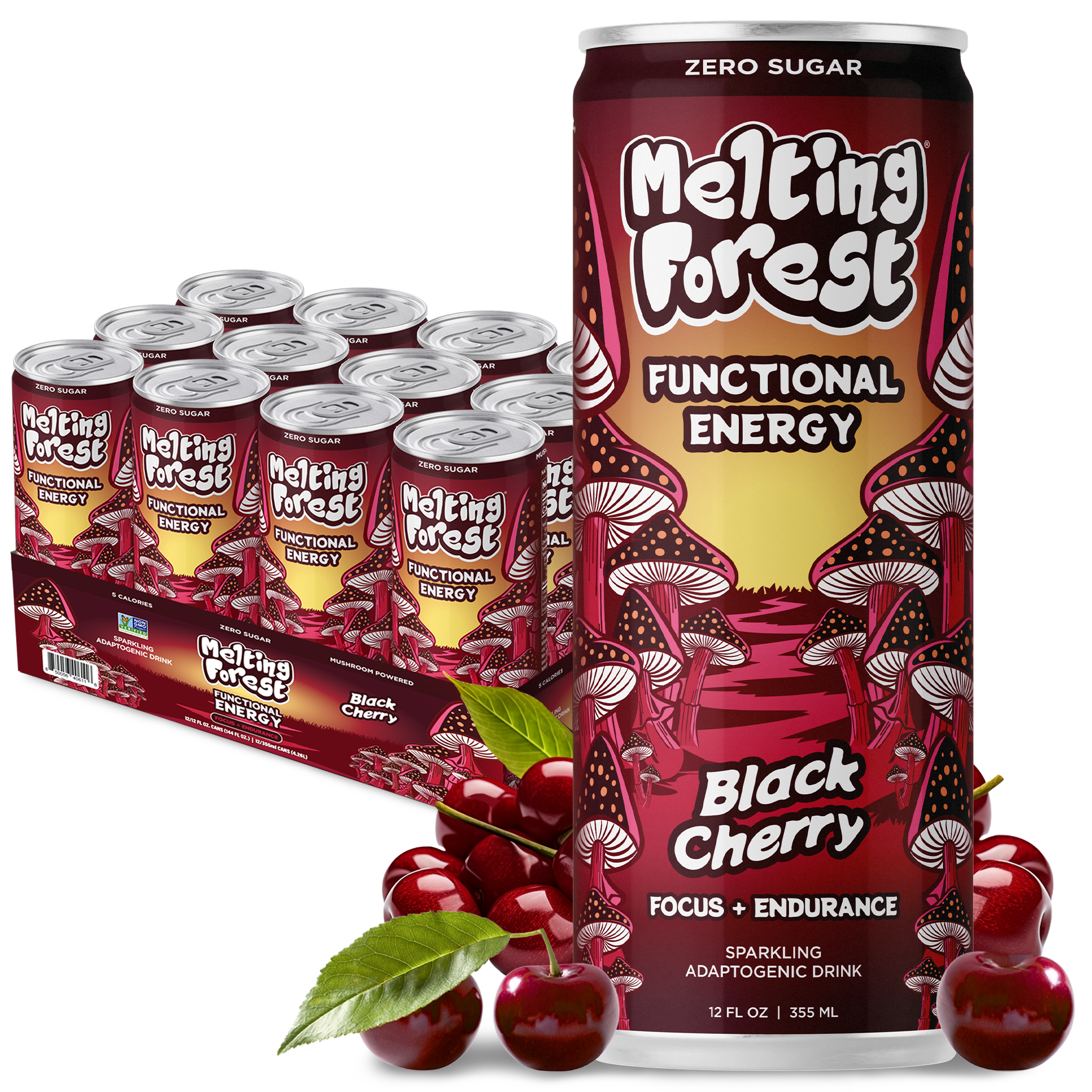 Melting Forest Mushroom Energy Drink - Black Cherry can