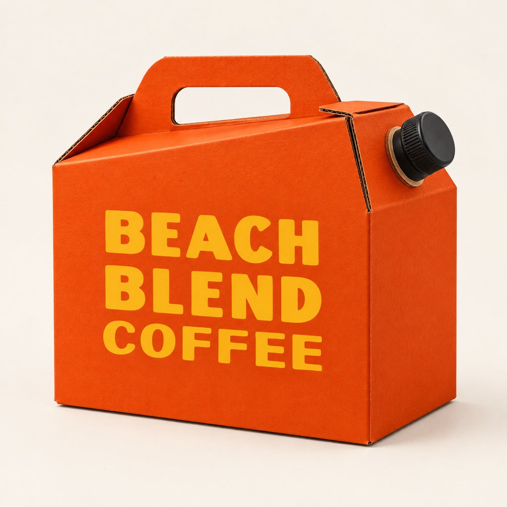 AI-generated Beach Blend coffee catering packaging mockup