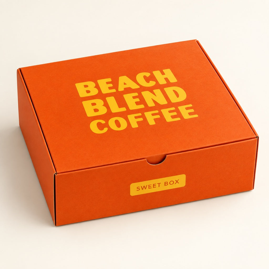 AI-generated Beach Blend sweet catering packaging mockup